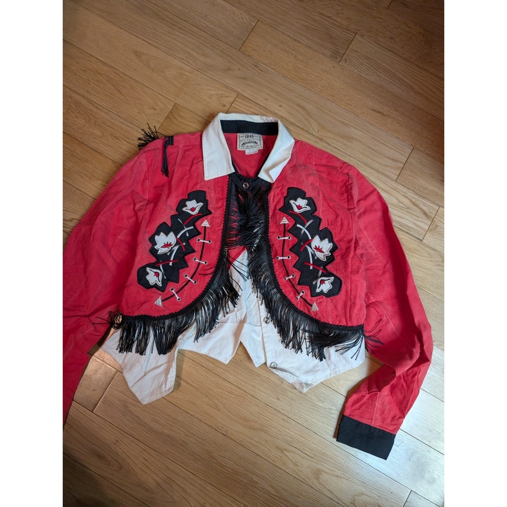 Vintage 1849‎ Authentic Ranch Wear Show Shirt Red Black Fringe Bolero Jacket S